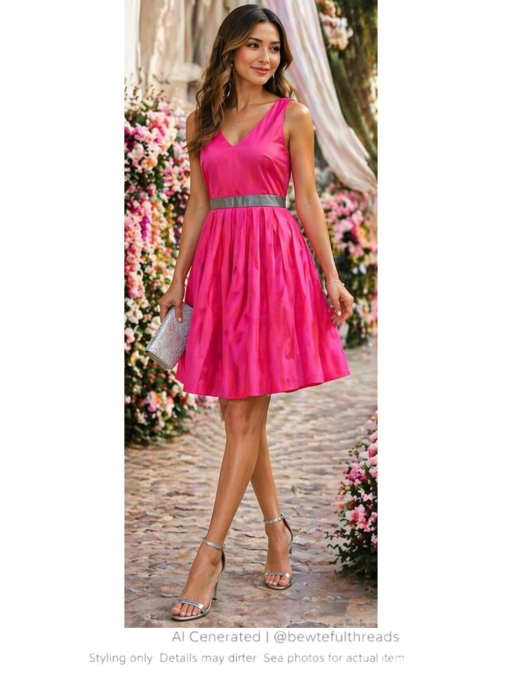 Nine West Pink Fit & Flare Pocket Dress Gray Waist Sleeveless Sz 12